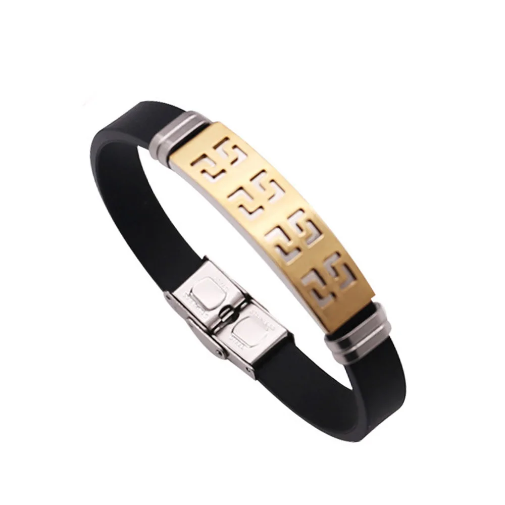 HX-SL-334 HX мужской женский силиконовый кожаный браслет с гравировкой браслет из нержавеющей стали viking pulseira повседневный мужской браслет - Окраска металла: HX-SL-334