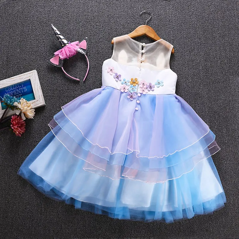 MUABABY Unicorn Princess Costume Girls Pageant Evening Long Gowns Kids Sleeveless Embroidery Flower Birthday Party Tutu Dresses | Детская