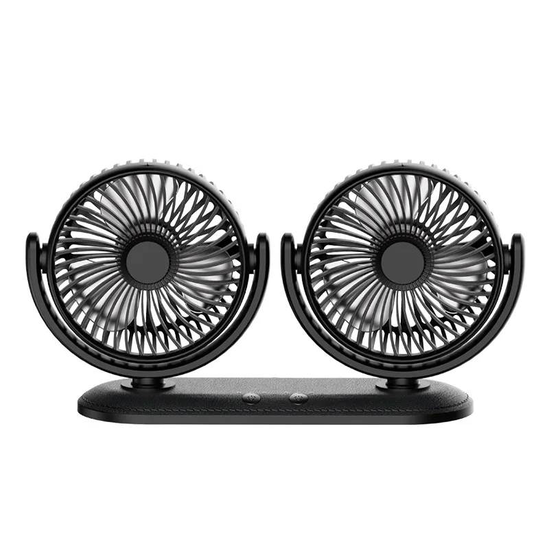 Black 12/24V Портативный мини-вентилятор для автомобилей 360 градусов круглый регулируемый автоматический воздушного охлаждения с двумя головками Usb вентиляторы тихий маленький настольный вентилятор - Цвет: Black