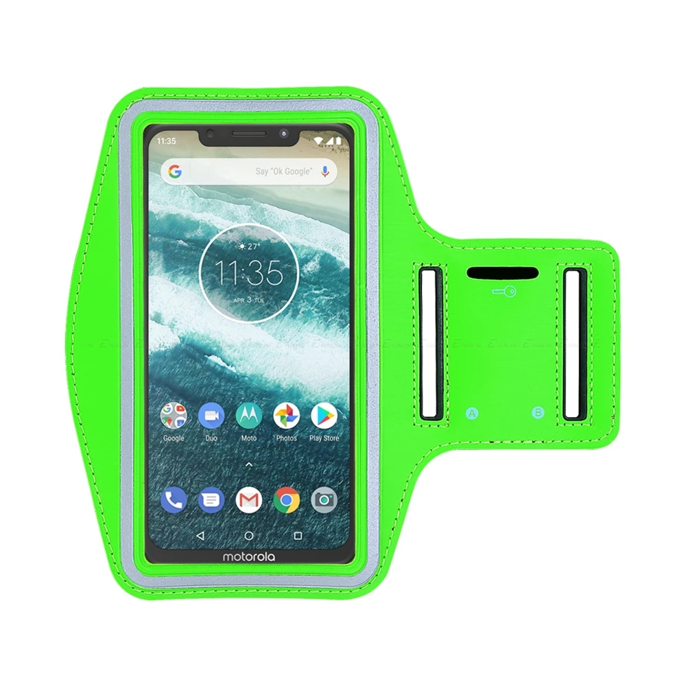 Спортивный Чехол для бега, велоспорта, сумка для телефона Motorola Moto, One vision, Action power Zoom Macro P50 P30 Play Note, чехол на руку - Цвет: Зеленый