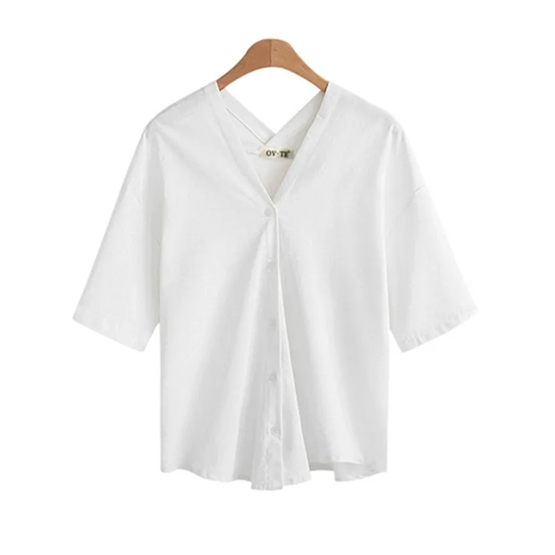 Летняя женская блузка с v образным вырезом рубашка хлопковые льняные женские