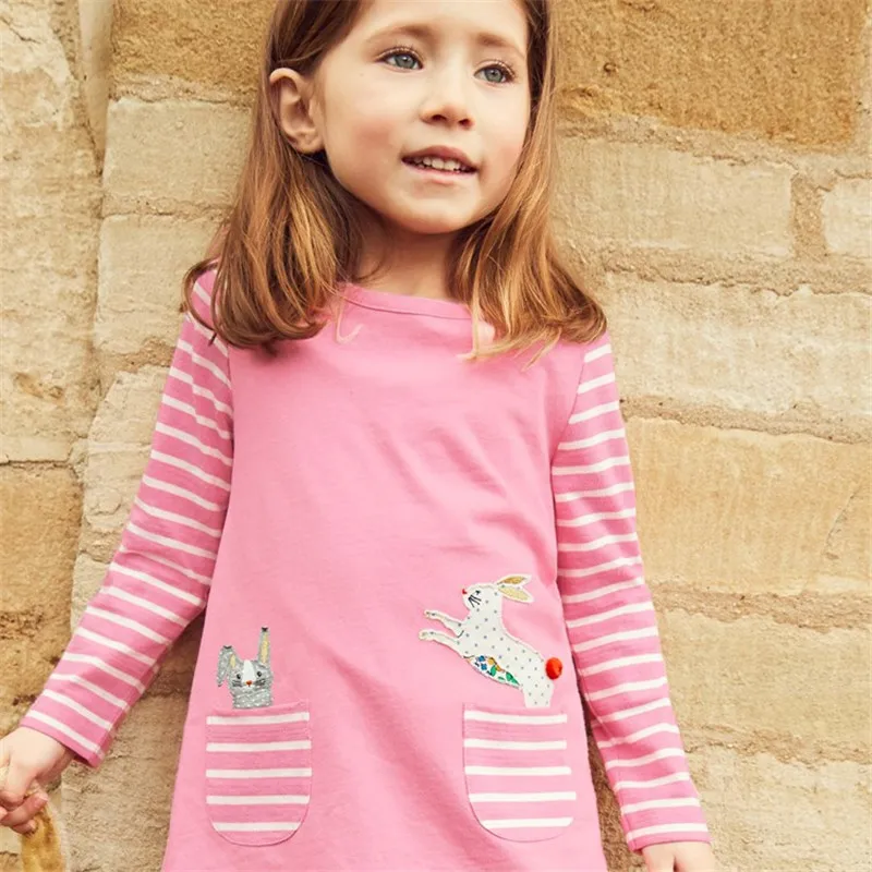 Jumping meters Autumn baby girl clothes kids dresses full sleeve cotton applique animals 2018 fashion design hot dress | Детская одежда