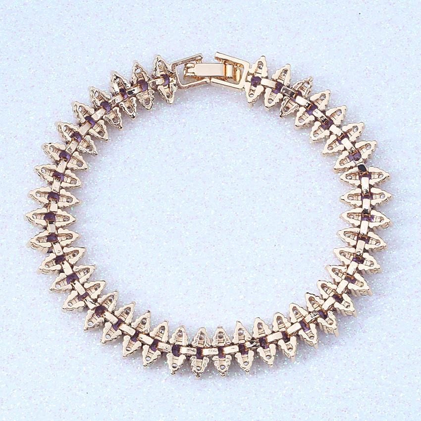 Женский браслет с австрийским кристаллом изысканный золотого цвета фиолетовыми