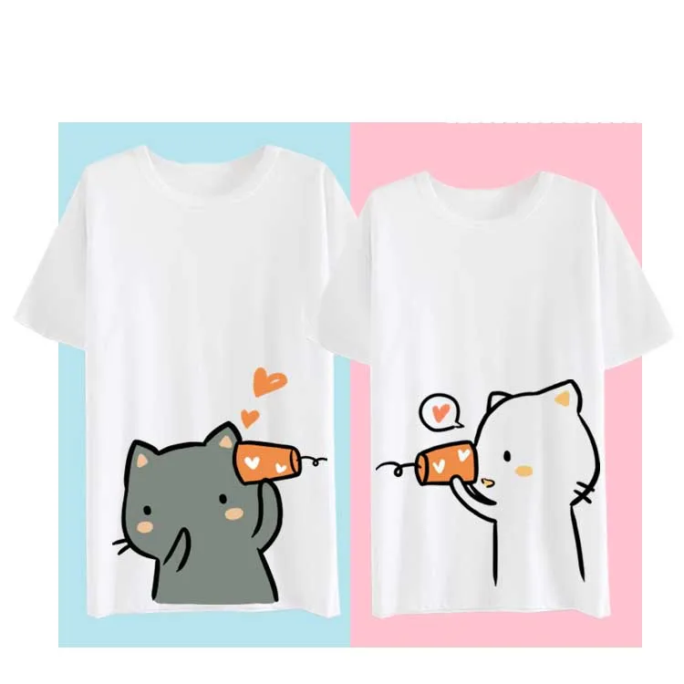 Новинка Футболка Neko Atsume для пары с изображением кота на заднем дворе Хлопковые