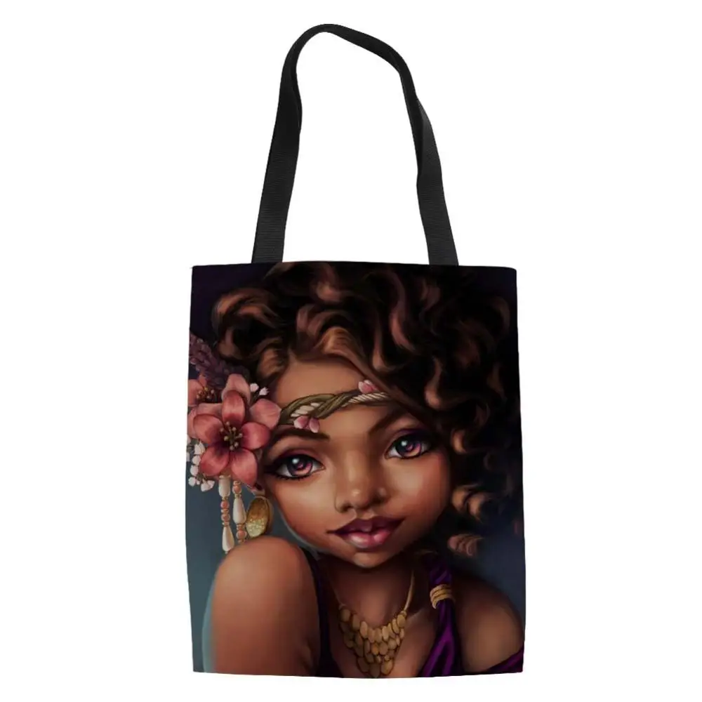 YQ3425Z22 THIKIN черная художественная АФРИКАНСКАЯ ДЕВУШКА Печать Холст Tote сумки женские Складные хозяйственные сумки для рециркулирования дамы плечо шоппер хранения - Цвет: YQ3425Z22