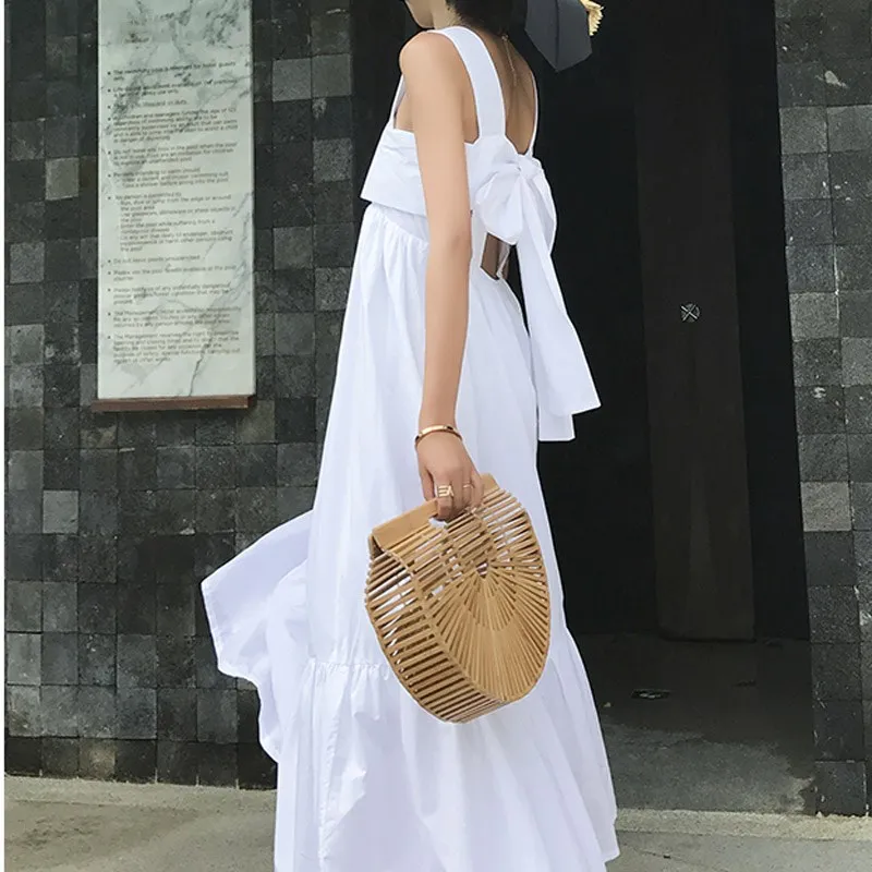 Женское Повседневное платье с бантом и открытой спиной Пляжное Платье