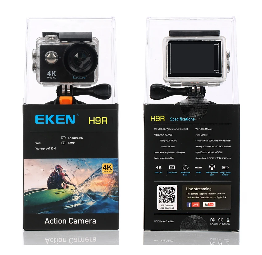 Eken H9/H9R экшн Камера 4K 30FPS со сверхвысоким разрешением Ultra HD, Wi-Fi, 2,0 170D подводный Водонепроницаемый шлема видео Камера s go Спортивная камера extreme pro
