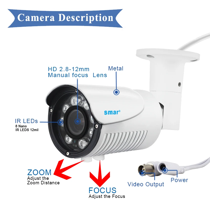 Умная уличная камера видеонаблюдения Smar HD 1080P AHD 2 8 12 мм 4 кратный зум ручной AHDH