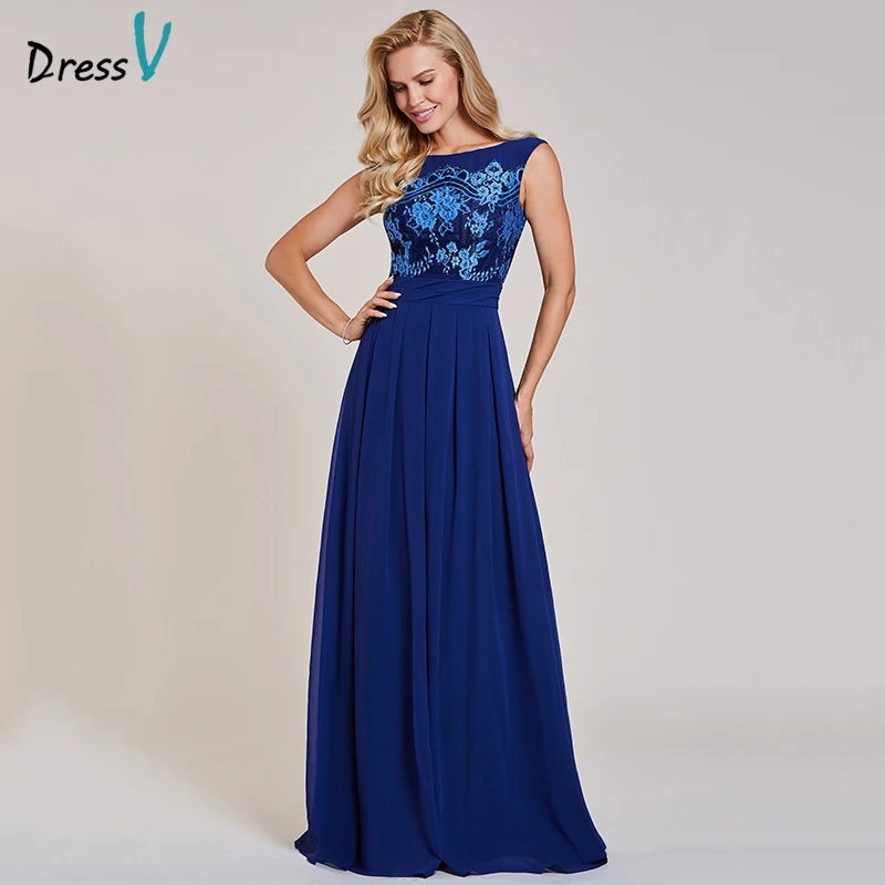 Dressv аппликация вечернее платье темно-Королевский синий вырез лодочкой без рукавов Длина до пола ТРАПЕЦИЕВИДНОЕ ПЛАТЬЕ женское официальное длинное вечернее платье