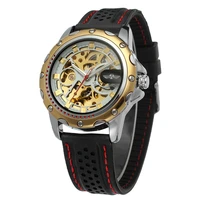 2019 fashion winner top brand black silicon band automatic mechanical skeleton watch men gear reloj army hombre horloge horloge