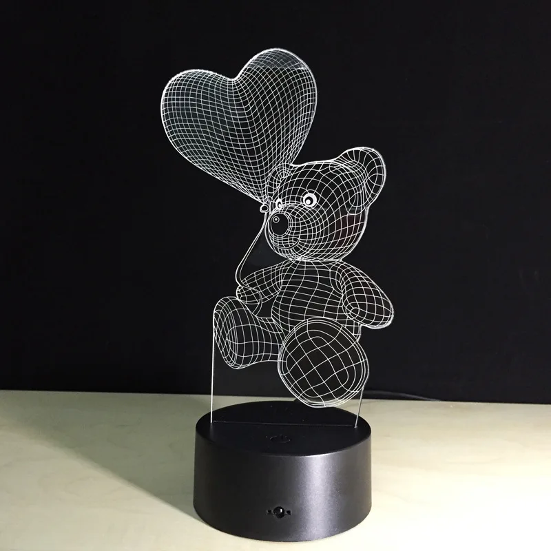 3D светодиодный ночник 2020 новое поступление новинка маленький медведь сердце USB