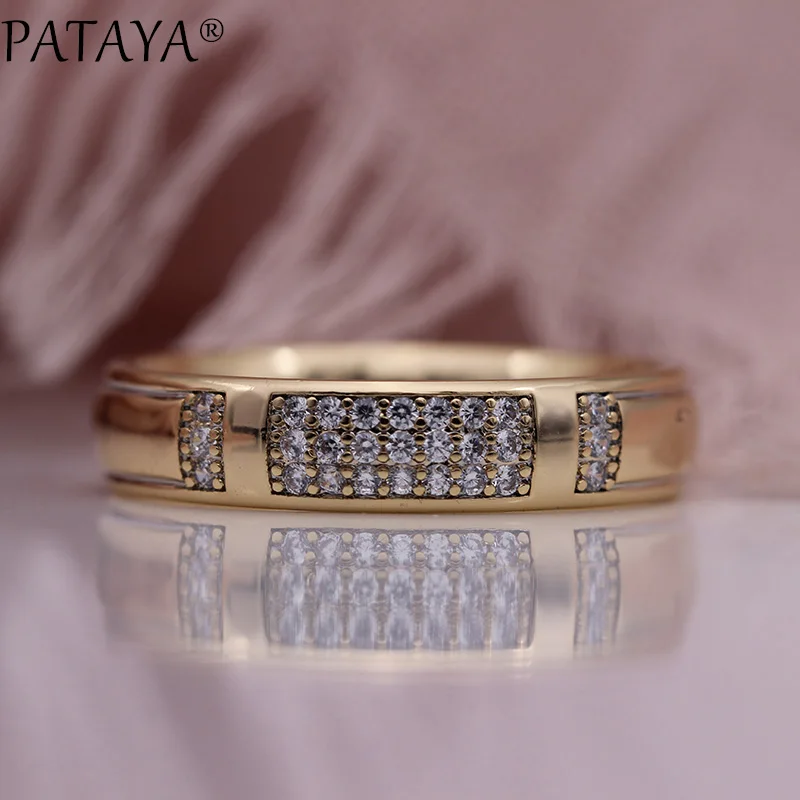 PATAYA, новые Семейные кольца, 585, розовое золото, белый, микро воск, инкрустация, натуральный циркон, для женщин, для свадьбы, помолвки, модные ювелирные изделия, глянцевое кольцо