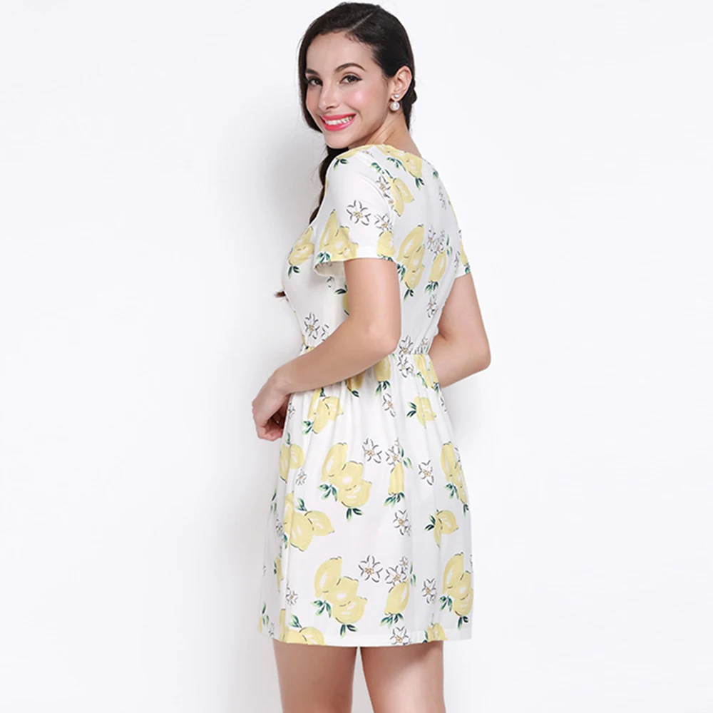 Мой mayaasos 2017 Для женщин с лимонным принтом Повседневные платья короткий рукав o