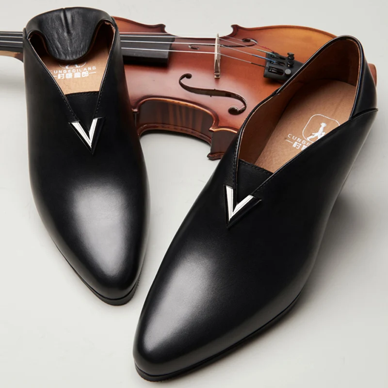 Мужские туфли из натуральной кожи на высоком каблуке с острым носком | Обувь