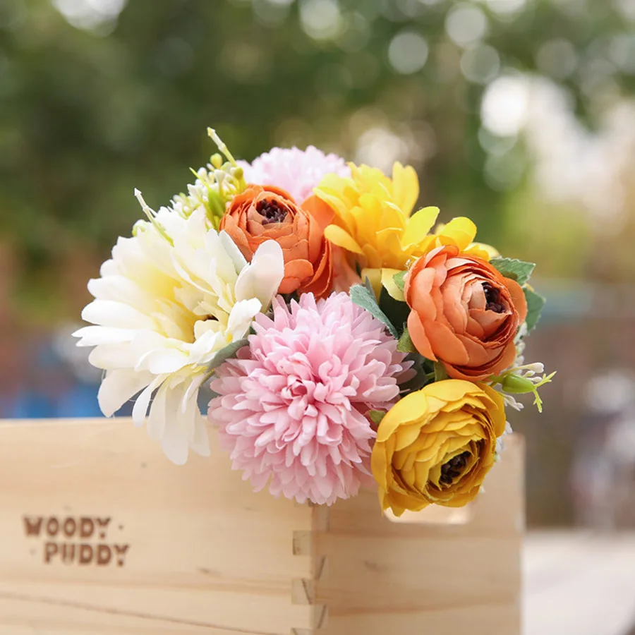 yellow flowers 6 шт. Шелковые Розы Искусственные Подсолнухи букет желтые невесты поддельные цветы для свадьбы дома DIY украшение стола осень - Цвет: yellow flowers