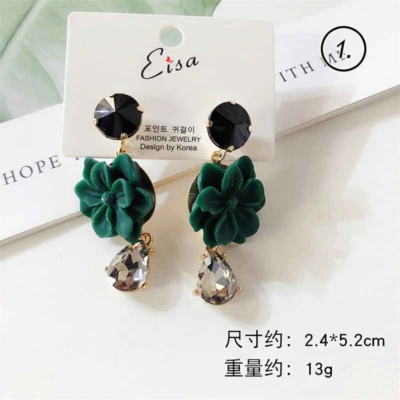 2019 Korean fashion geometric heart acrylic temperament green fresh round flower leaves long dangle earrings for women jewelry | Украшения