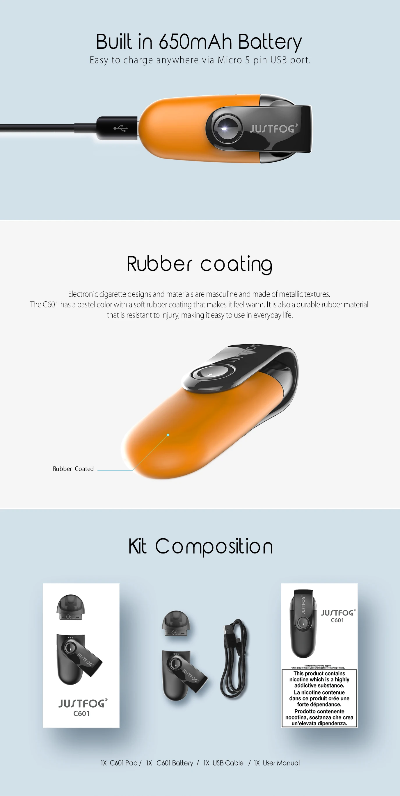 vape pod система Justfog C601 Комплект С Пылезащитным колпачком 650 мАч встроенный аккумулятор портативный системный комплект PK justfog minifit комплект