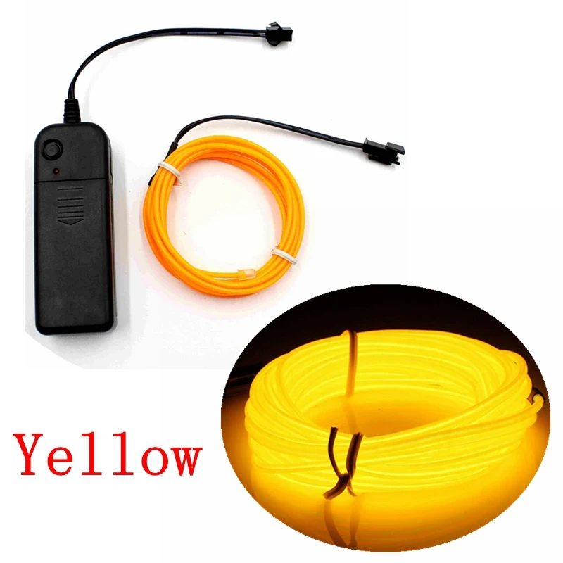 Yellow 1/2/3/5 м EL провода Неоновый свет светодиодный светильник гибкий с пересекающимися мигающими звездами светящаяся веревка трубчатый электрод Водонепроницаемый Светодиодные ленты с AA контроллер 10 Цвета - Испускаемый цвет: Yellow