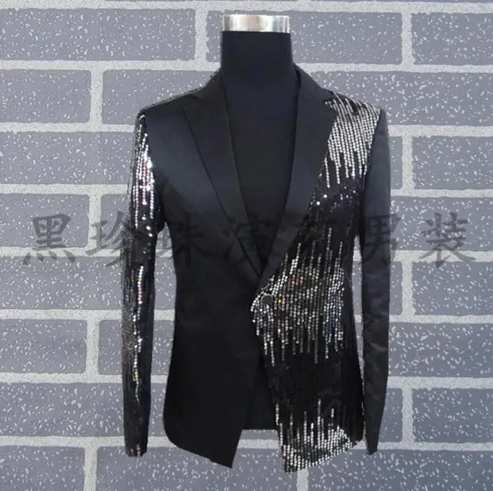 Black Men Suits Designs Masculino Homme Terno Stage Costumes For Singers Men Sequin Blazer Dance Clothes Jacket Style Dress