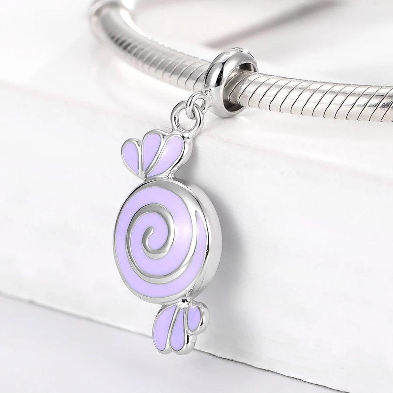 Хорошее качество популярные фиолетовый эмаль 925 серебро сладкие конфеты Шарм