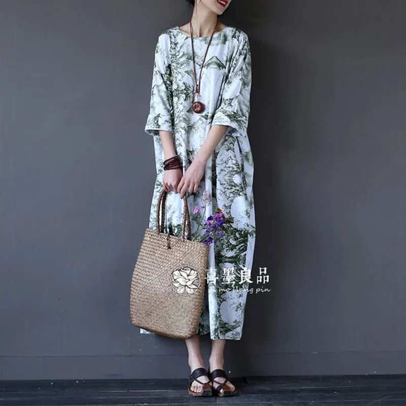 Новинка 2017 модное женское платье с вышивкой повседневное длинное льняное