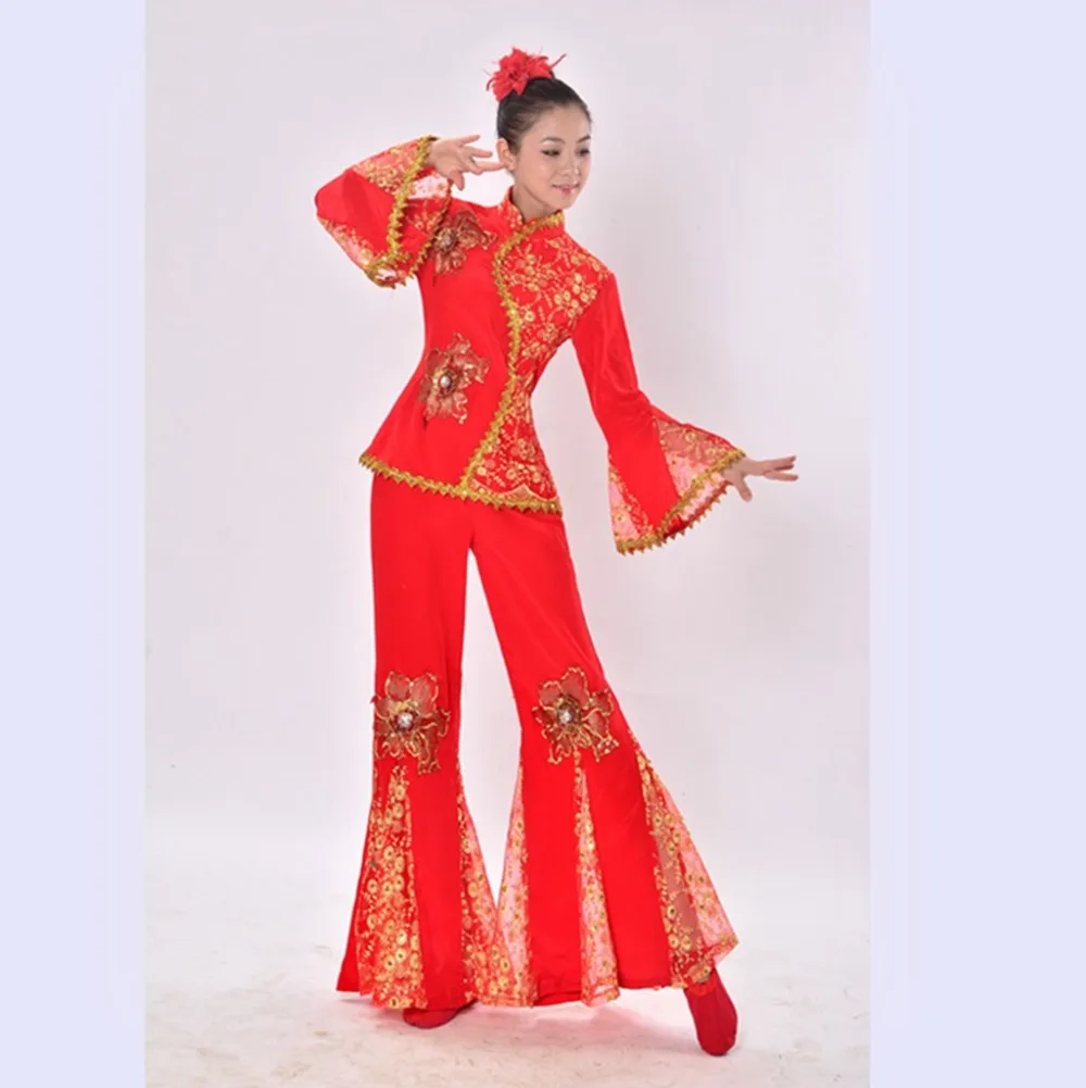 Китайские танцевальные костюмы Yangko танцевальная одежда искусственные китайские