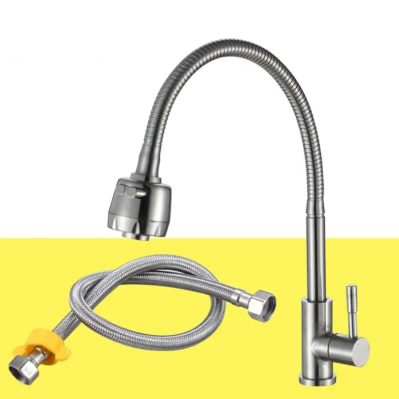 Type C with Hose Смеситель для кухни на бортике, кран для раковины из нержавеющей стали ELS415 - Цвет: Type C with Hose
