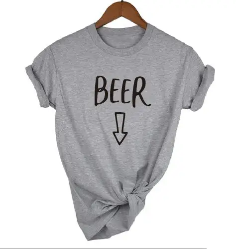 gray t black BEER Okoufen объявление беременности Детские пивной живот футболка мама соответствия пара Топ тройник женский милый забавный Топ Футболка - Цвет: gray t black BEER