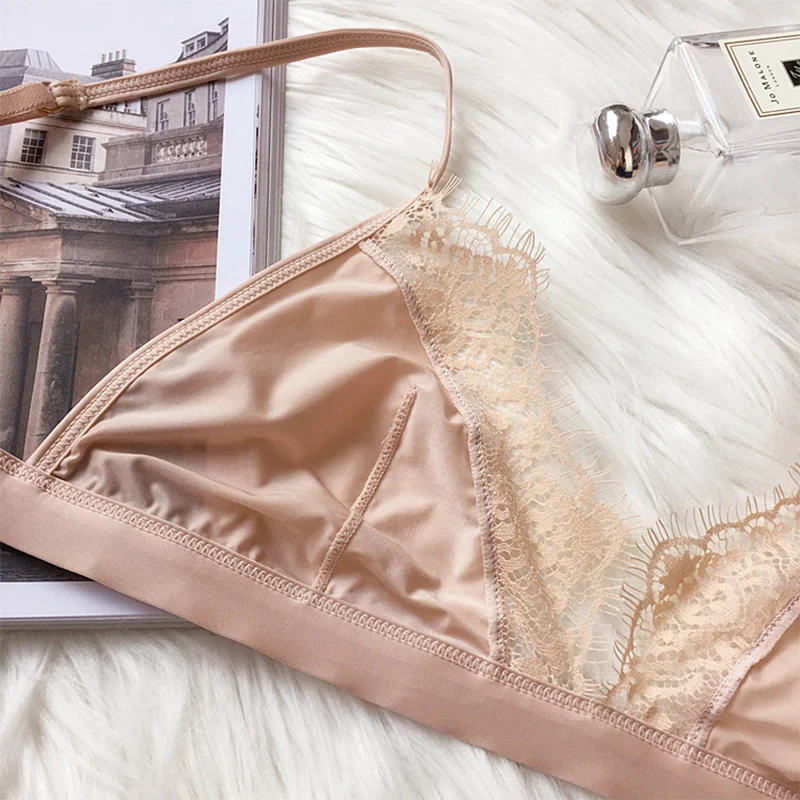 

OranriTing Women Eyelashes Seamless Bra Ultra Thin Lace Bralette Comfortable Soft Sexy Lingerie Cotton Underwear