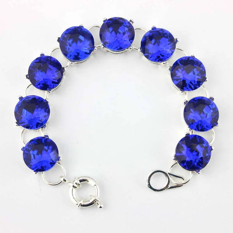 Silver Royal Blue Горячая Мода AB голубые стеклянные прозрачные точки браслет для женщин золотые круглые очаровательные браслеты массивные модные браслеты дружбы - Окраска металла: Silver Royal Blue