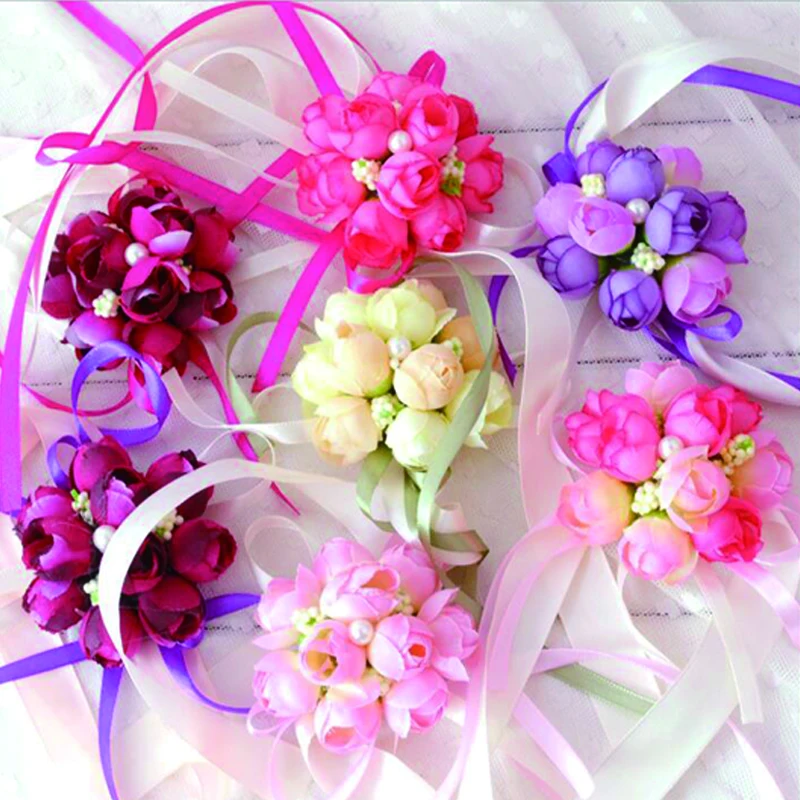 party decor Wrist Corsage Bridesmaid Sisters Hand Flore Artificial Silk Lace Bride Flower For Wedding Decoration Bridal Prom