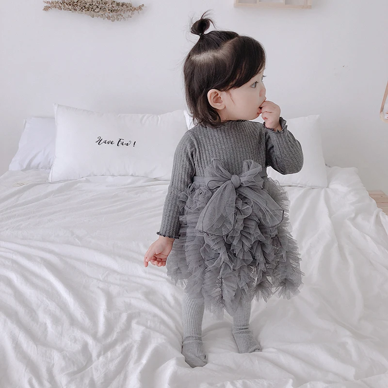 2018 осеннее трикотажное платье для девочек бальное свадебное одежда маленьких