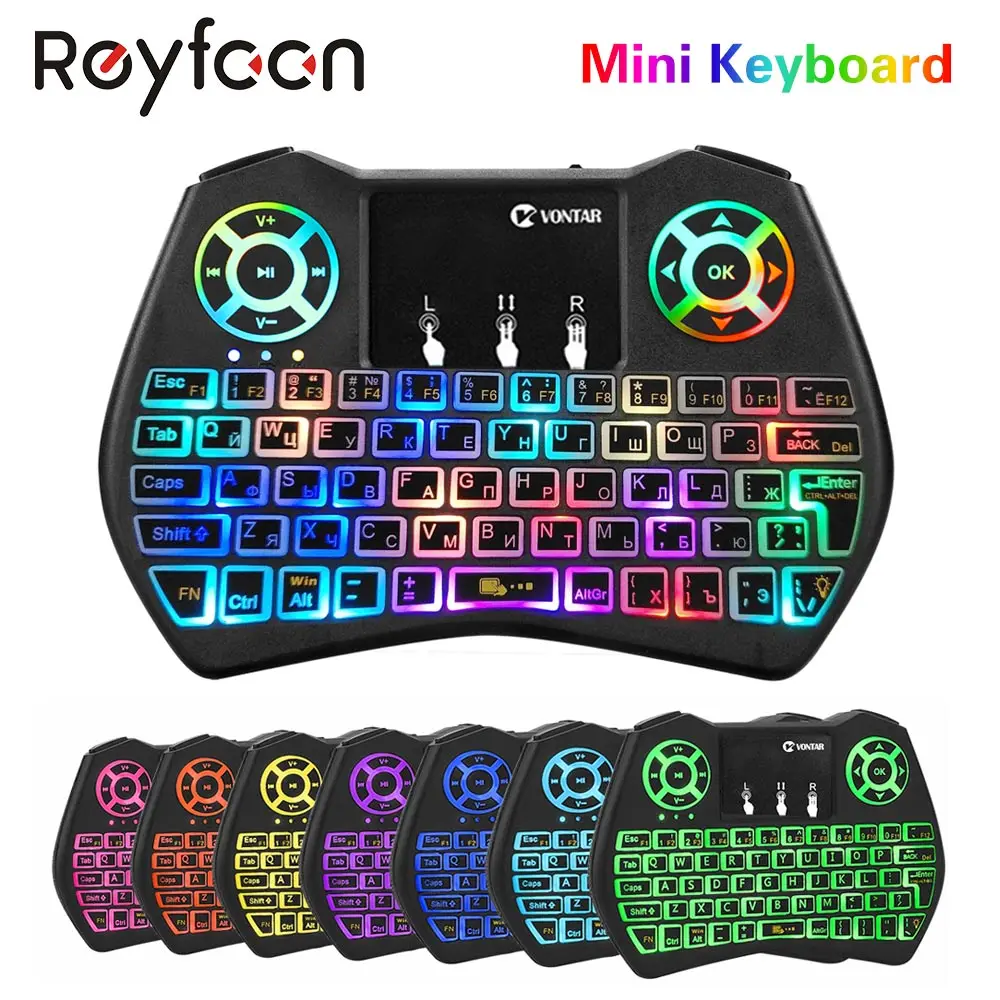 I8 Клавиатура с подсветкой Беспроводная клавиатура Английский Русский RGB подсветка i9 Air mouse с сенсорной панелью пульт дистанционного управления Android tv Box