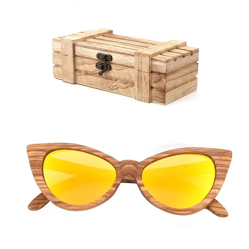 02 wood box Роскошные модные поляризационные солнцезащитные очки для женщин, кошачий глаз, солнцезащитные очки, деревянные очки с коробкой, деревянные очки ocularia solaria Gafas de sol - Цвет линз: 02 wood box