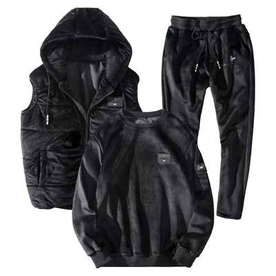 Черный 7XL 8XL теплый спортивный костюм мужской 3 шт./компл. комплект с худи зимний утолщенный спортивный свитер нового размера плюс свободный термо-спортивный костюм - Цвет: Черный