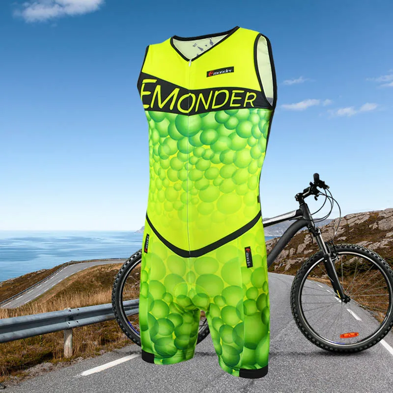 

EMONDER 2019 New Triathlon Men Cycling Jerseys Sleeveless Bicycle Skinsuit Jumpsuit Breathable Design Green