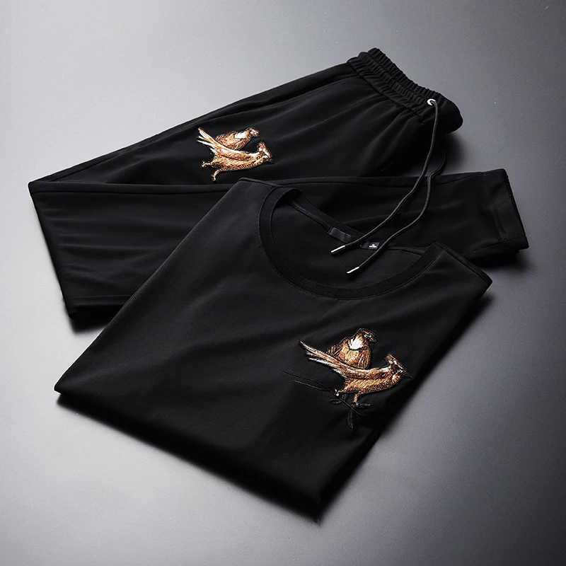 Летние мужские комплекты Minglu (футболка + штаны) с коротким рукавом и высокой