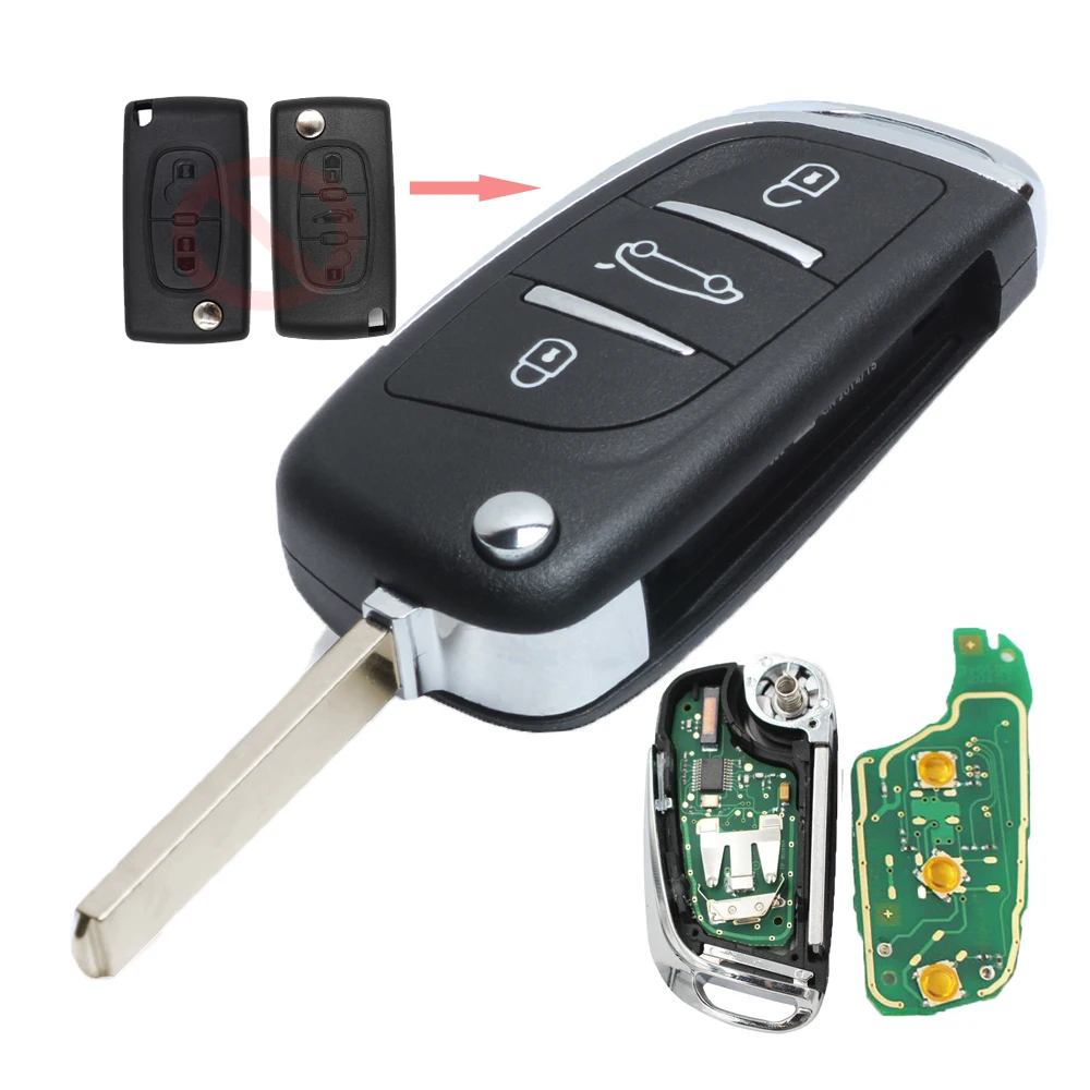 Keyecu DS модифицированный складной дистанционный брелок 3 кнопки для Citroen C2 C3 433 МГц ID46 0523 модель VA2/HU83 лезвие