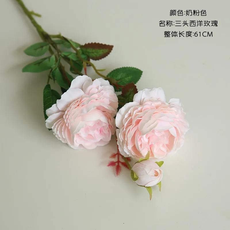 light pink Белые розы Искусственные цветы пионы букет шелковых цветок красный розовый синий искусственный цветок Новогодняя Свадьба домашний декор - Цвет: light pink