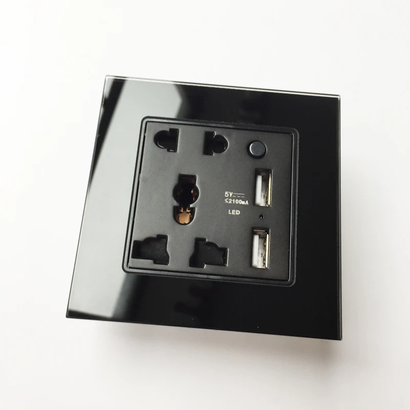 Черное зеркало Стекло Панель двойной электрический USB Порты и разъёмы 5 В 2100ma стены Зарядное устройство адаптер ЕС розетка Мощность Outlet