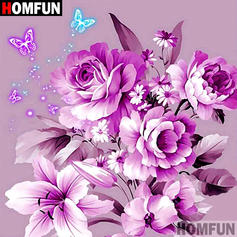 Алмазная живопись HOMFUN A07516 полноразмерная/круглая 5D Вышивка крестиком розовая