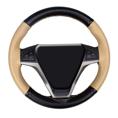 Beige 2 Чехол рулевого колеса автомобиля из натуральной кожи, Воловья оплетка с иглами, автомобильный Стайлинг 38 см, аксессуары для салона автомобиля DIY - Название цвета: Beige 2