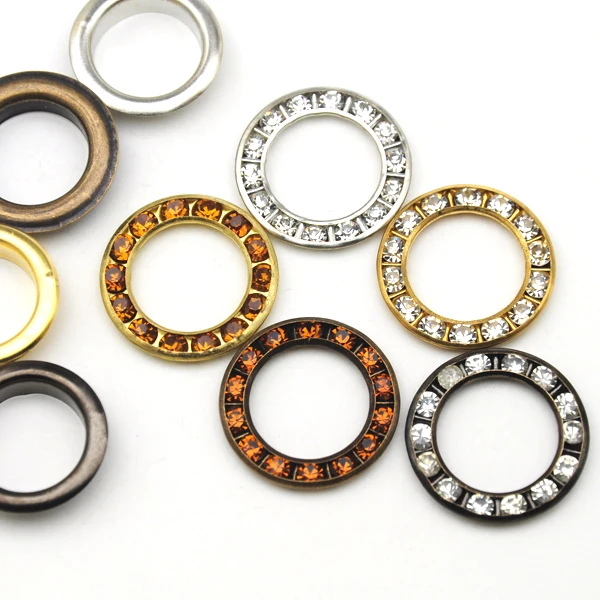 

100sets Metal eyelet 3colors big round metal brass rhinestone eyelets crystal diamond grommets glass eyelets RE-22mm