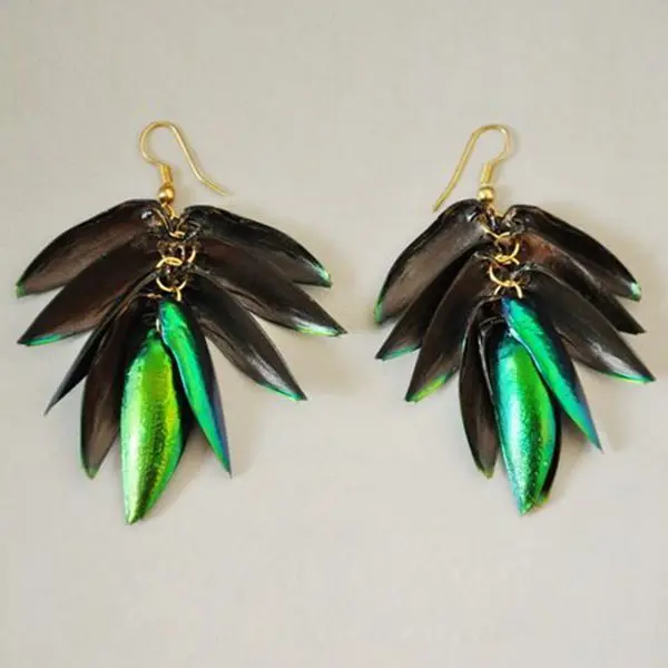 

Handmade Natural Beetle Wings Womens Vintage Tassels Drop Earring