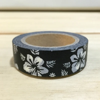 Красивые Высокое качество washi клейкая лента/15 мм* 10 м черный фон с белыми цветами для маскировки Япония лента washi