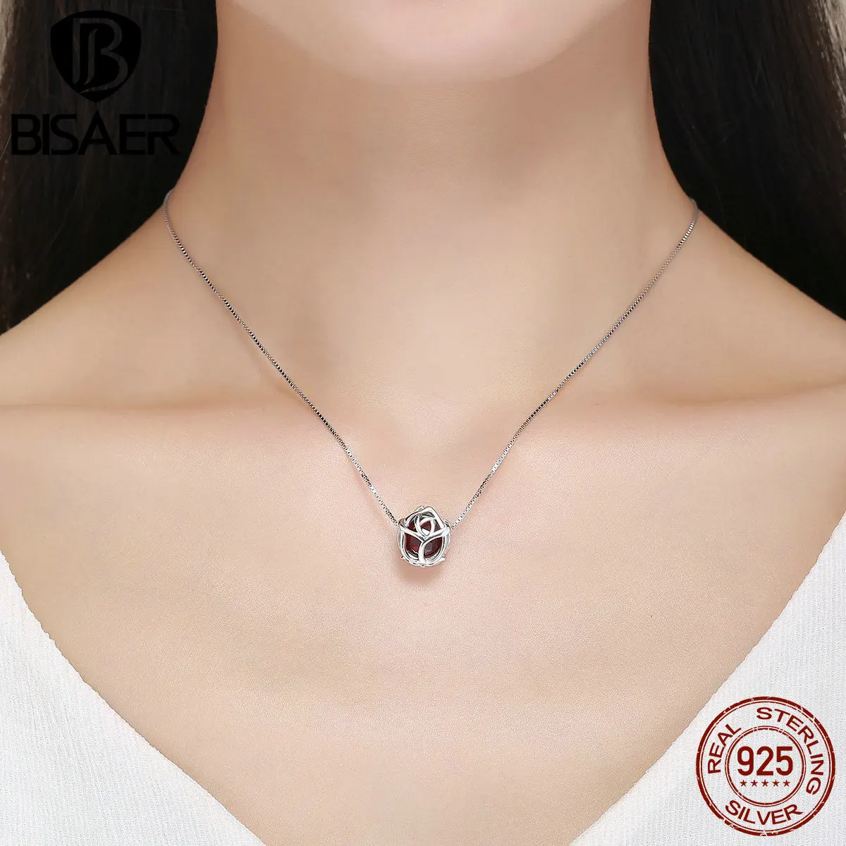 BISAER 100% 925 пробы серебра Perles Романтический Красная роза цветок Форма шарма бусины