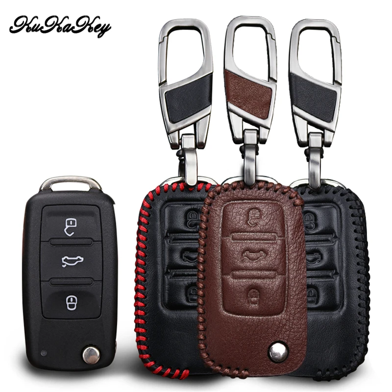 Кожаный чехол для автомобильного ключа с брелоком Volkswagen VW Jetta Golf Passat Polo Bora