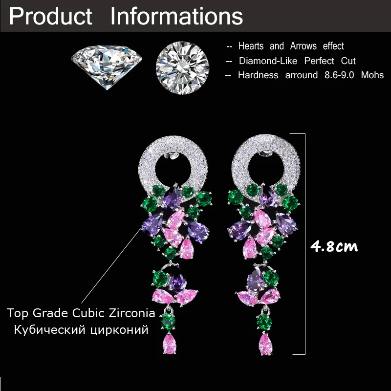 CWWZircons Модная Бижутерия для Женщин Красивые Длинные Свисающие Серьги Серебряного Цвета с Разноцветными Фианитами CZ для Женщин CZ096