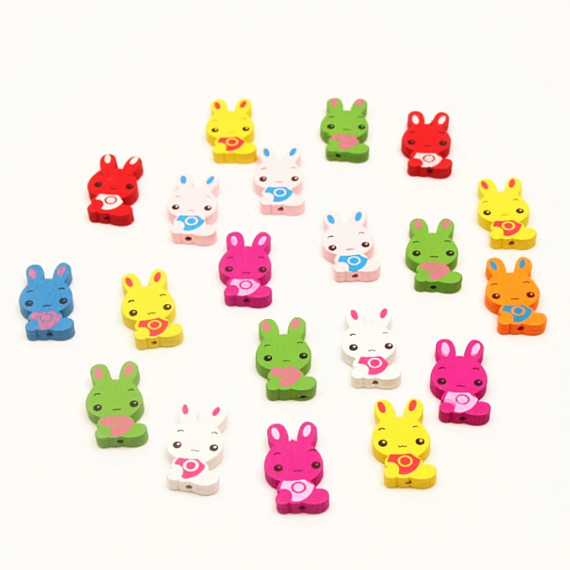 Handmade 50pcs 30X18mm Animal Wooden Beads Cute Rabbit Pattern Spacer Wood for jewelry Making DIY Rattle Pacifier Clip | Украшения и