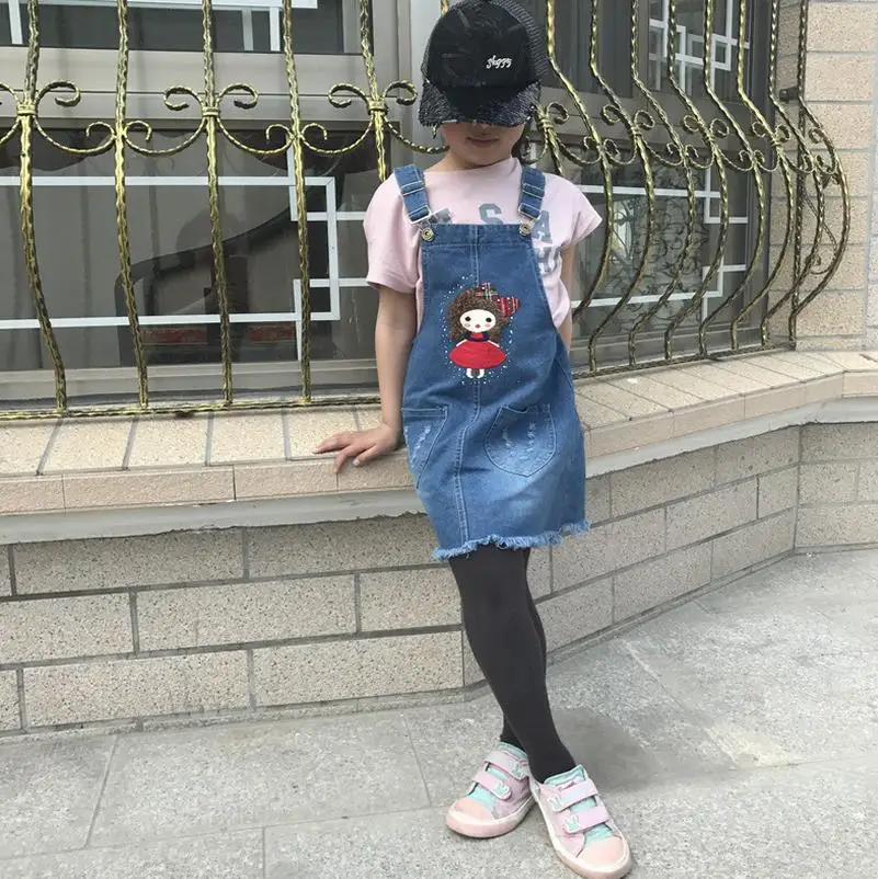 New Fashion 2017 Spring Autumn Baby Girls Overalls Summer Clothes Children Cotton Denim Strap Dresses Jeans Bow Sling Dress | Детская